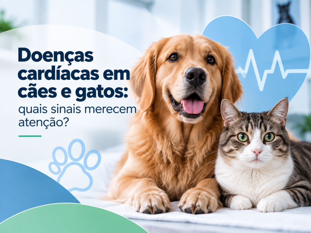 Cão e gato em conteúdo sobre sinais de doenças cardíacas em pets